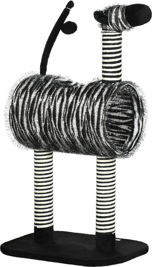 PawHut Kratzbaum, Höhe 93 cm, Katzenbaum im Zebra-Design, Kletterbaum mit Katzentunnel, Katzenkratzbaum mit Jutepfosten, Spielbaum, Katzenmöbel, ...