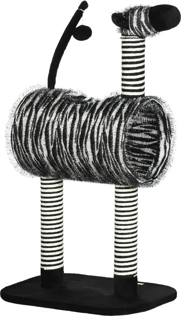 Tiragraffi PawHut, altezza 93 cm, albero per gatti con design zebrato, albero da arrampicata con tunnel per gatti, tiragraffi per gatti con pali in juta, albero da gioco, arredamento per gatti, nero+bianco