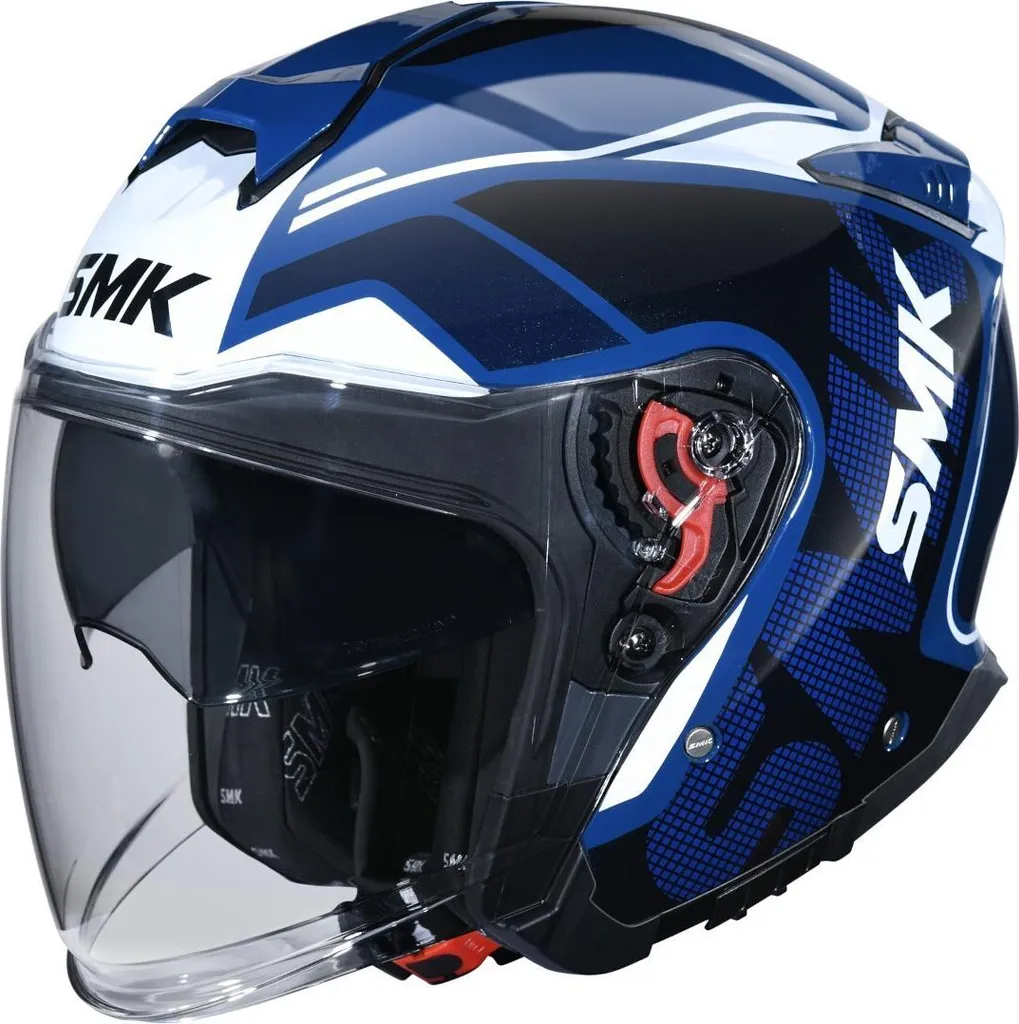 Casque Jet SMK GTJ Tourer XL Bleu Blanc Idéal pour Scooter et Ville