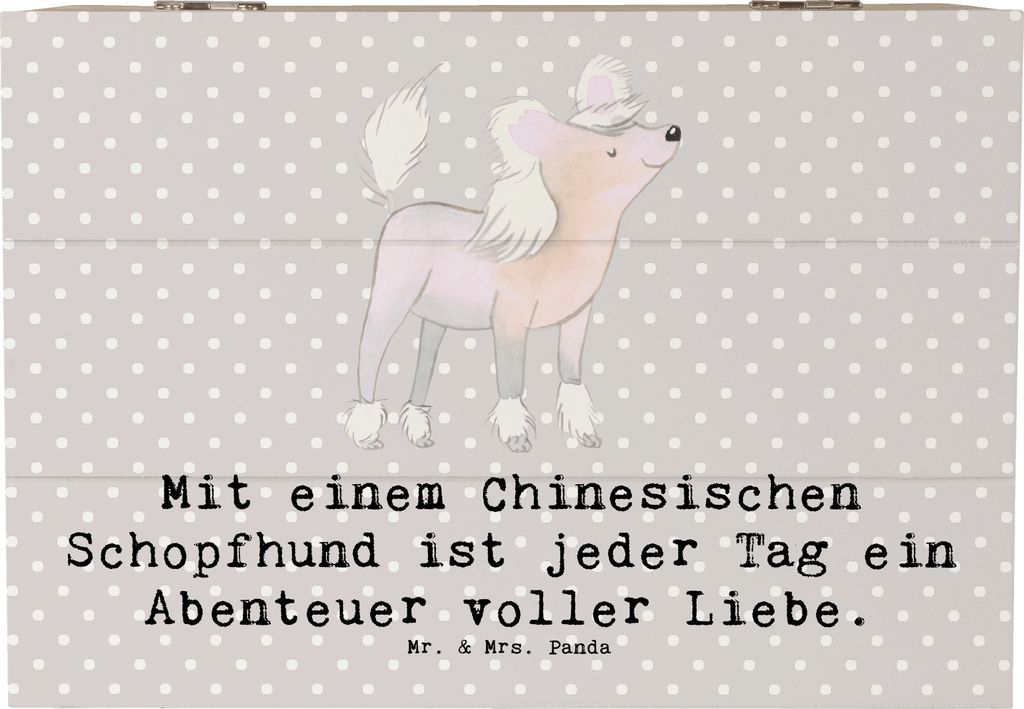 Mr. & Mrs. Panda fotokiste Chinesischer Schopfhund Abenteuer 22 x 15 cm - Grau Pastell - Geschenk, Hundeliebhaber, Schatzkiste, Hunderassen, Holzbo...