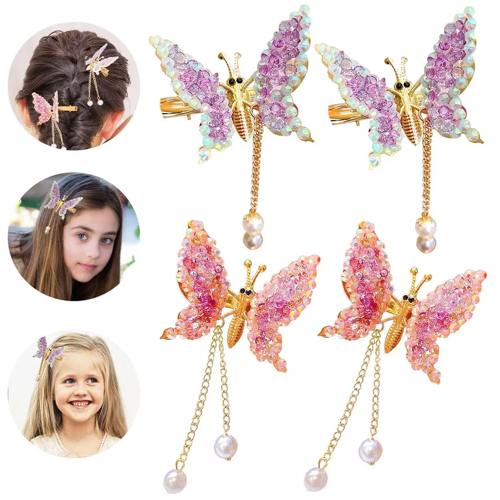 Bijoux de Mariée Papillon Lot de 4 : Barrettes en Cristal et Perles Fines