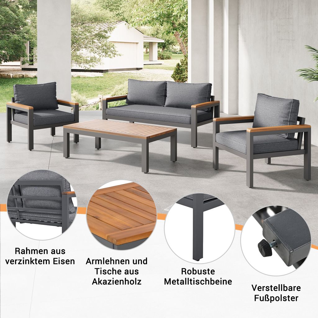Merax Gartenlounge Set 4-tlg. Balkonmöbel Set mit Kissen Produktbild 2
