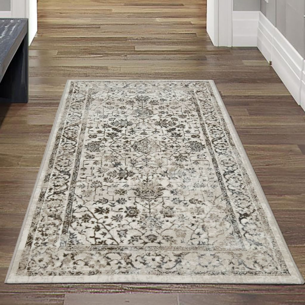 Orientteppich mit Pflanzen Verzierungen & Ornamenten in creme Größe - 80 x 150 cm