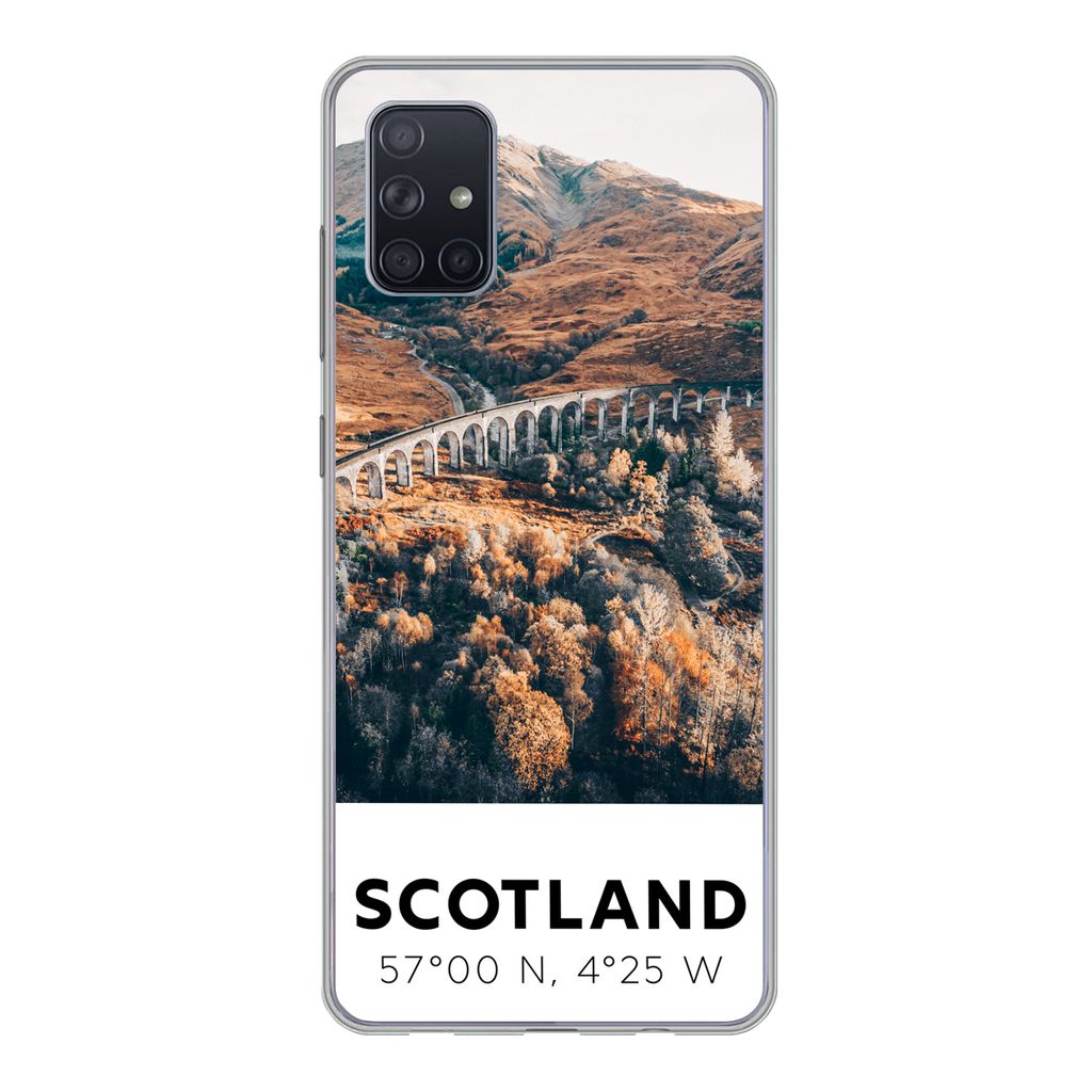MuchoWow Handyhülle Schutzhülle Hülle für Samsung Galaxy A71 Schottland - Herbst - Berge Silikon Softcase Handy Hülle - Kartenbesitzer
