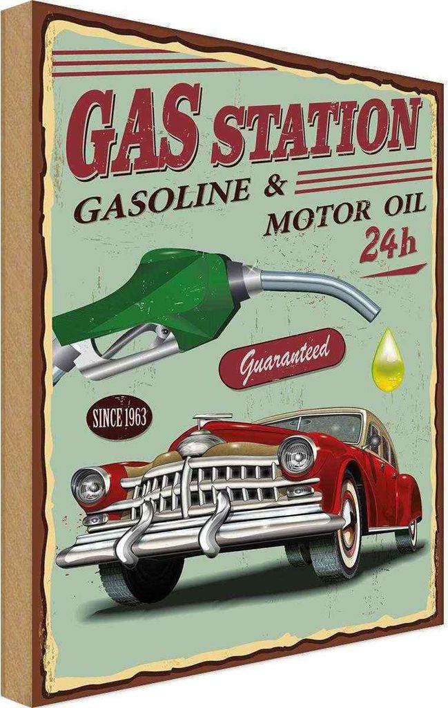 vianmo Holzschild 40x30 cm Gas Station gasoline motor oil 24 Warnschild Hinweisschild