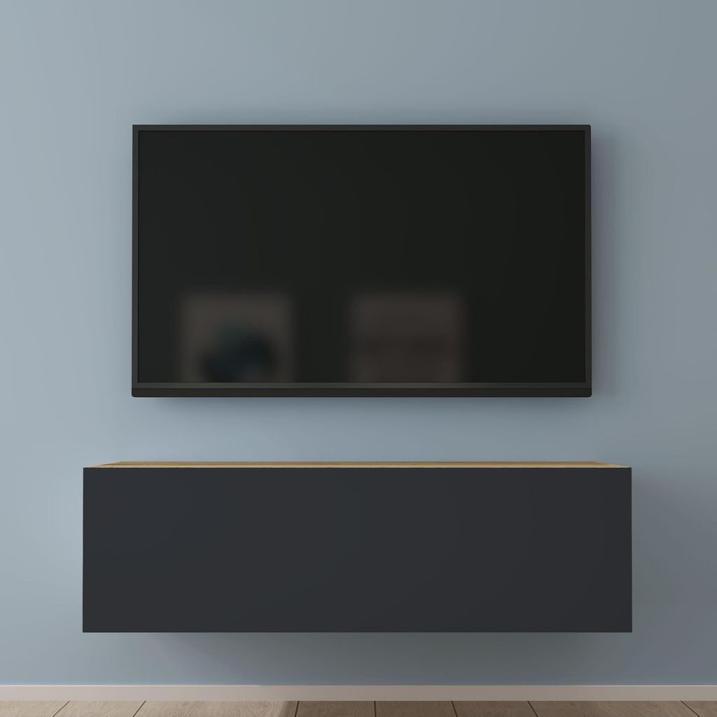 Mai & Mai Fernsehschrank Verdeckter Griff mit Soft-Close Lowboard Hängeschrank für Wohnzimmer in Kerneiche + Matt Anthrazit BTH: 100x40,2x30 cm F...