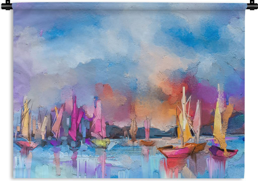 MuchoWow Wandteppich Wandbehang Malerei - Boote - Wasser 120x90 cm Tapisserie Dekoration Wandtuch - Wohnen - Aufhänger für die Wand