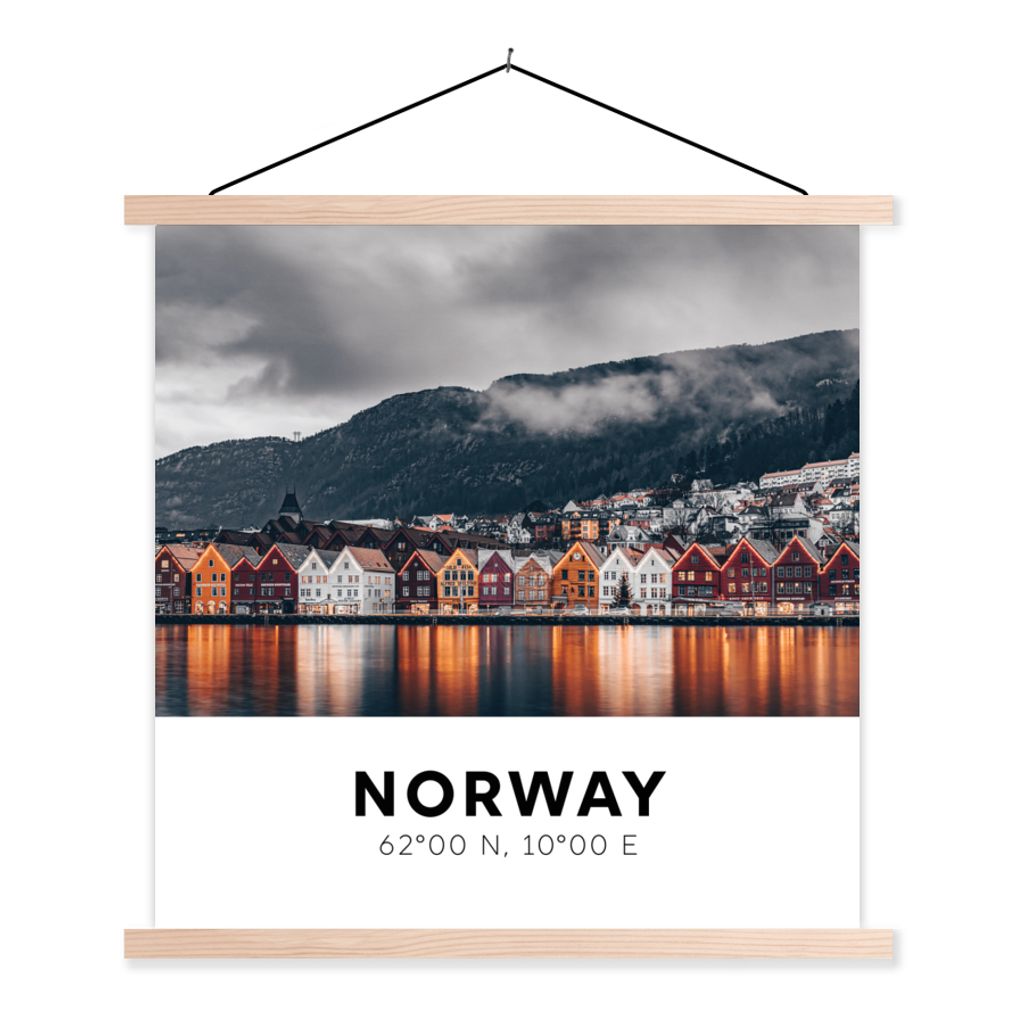 MuchoWow Textilposter Norwegen - Bergen - Skandinavien 40x40 cm mit holzfarbenen Rahmen - Posterleiste
