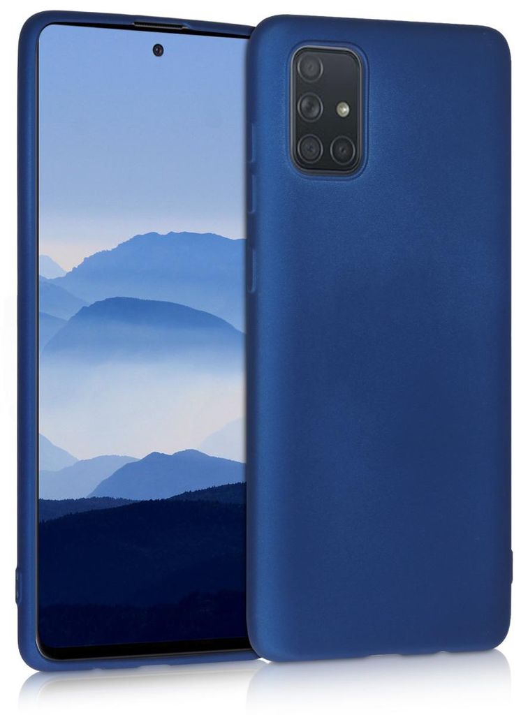 kwmobile Handyhülle für Samsung Galaxy A71 Hülle - Silikon Case metallisch schimmernd - Schutzhülle Cover - Metallic Blau