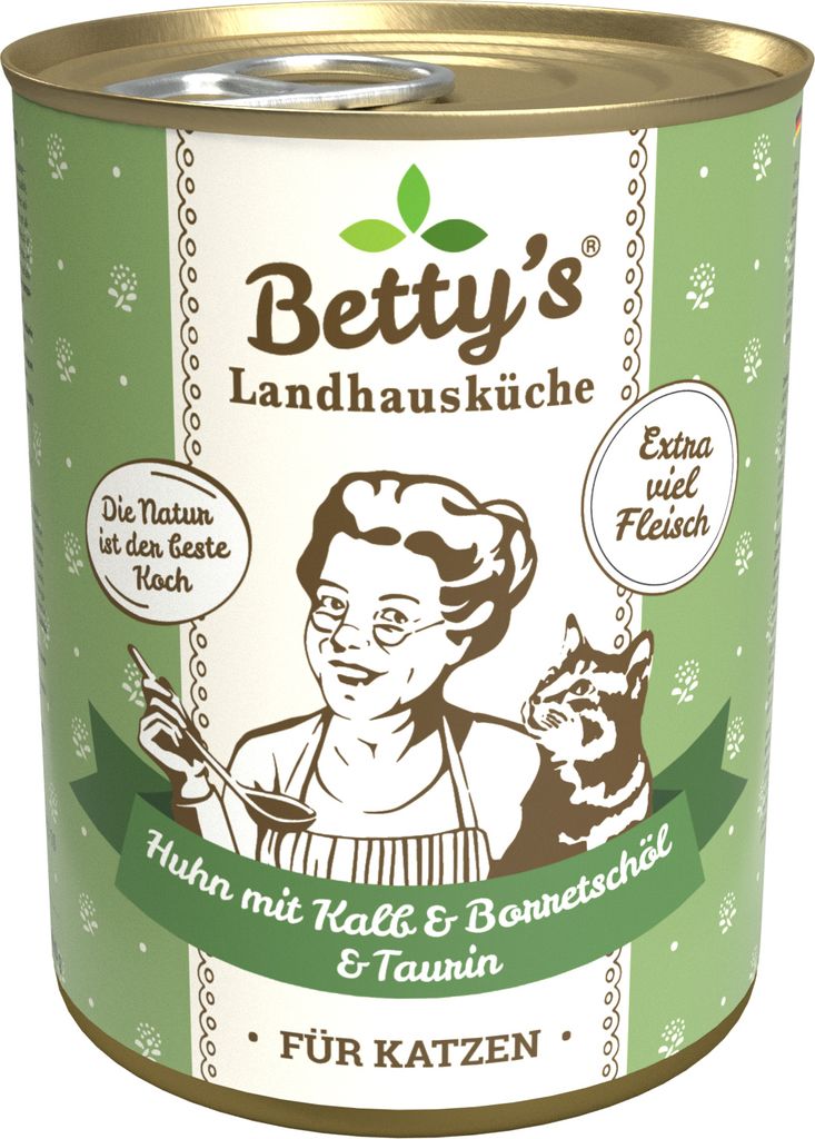 Bettys Landhausküche 6 x 400g Huhn&Kalb m. Borr.öl Katzenfutter