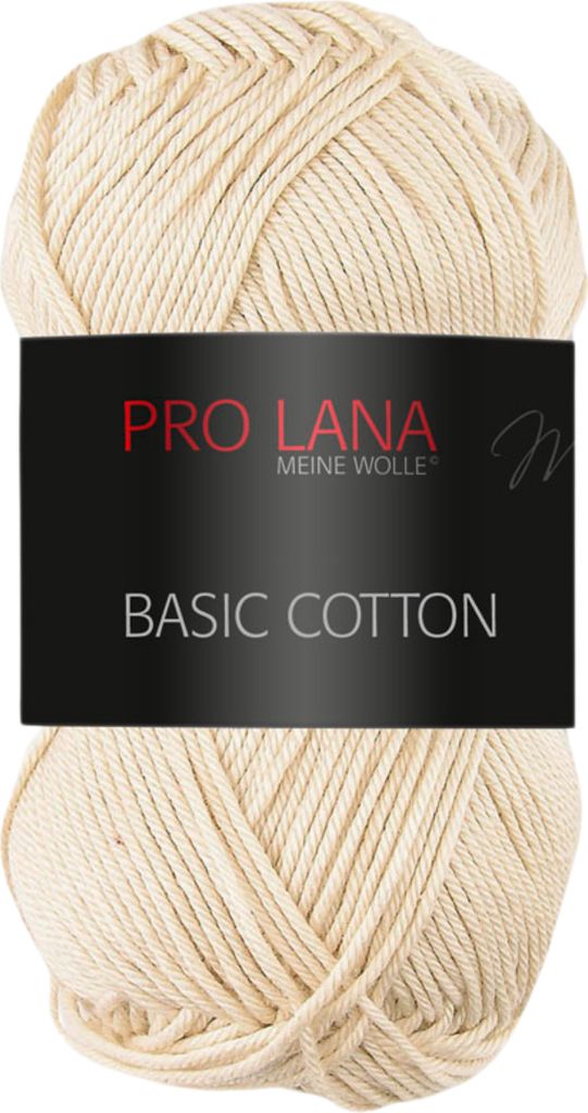 A ball of beige yarn with a black label.