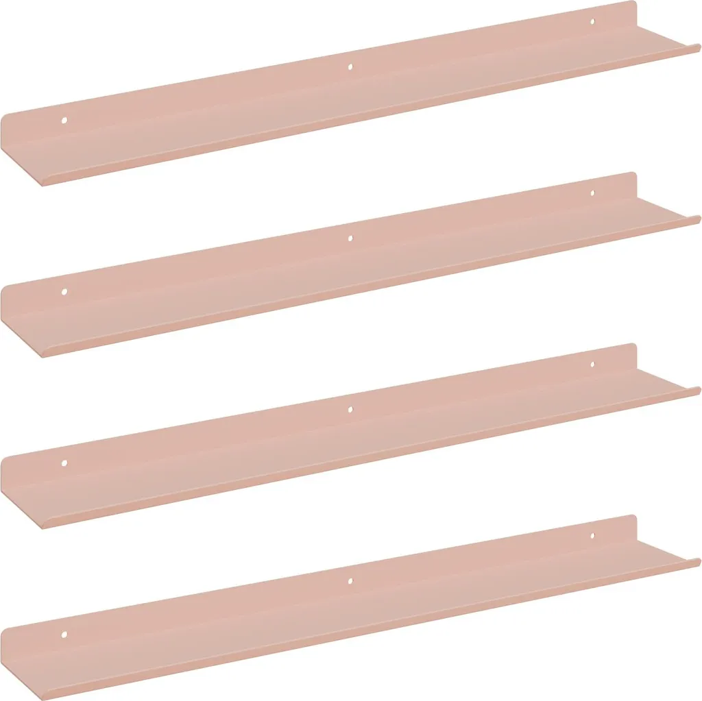 Étagère suspendue rose lot de 4 en acier - Support mural 60x8,5 cm