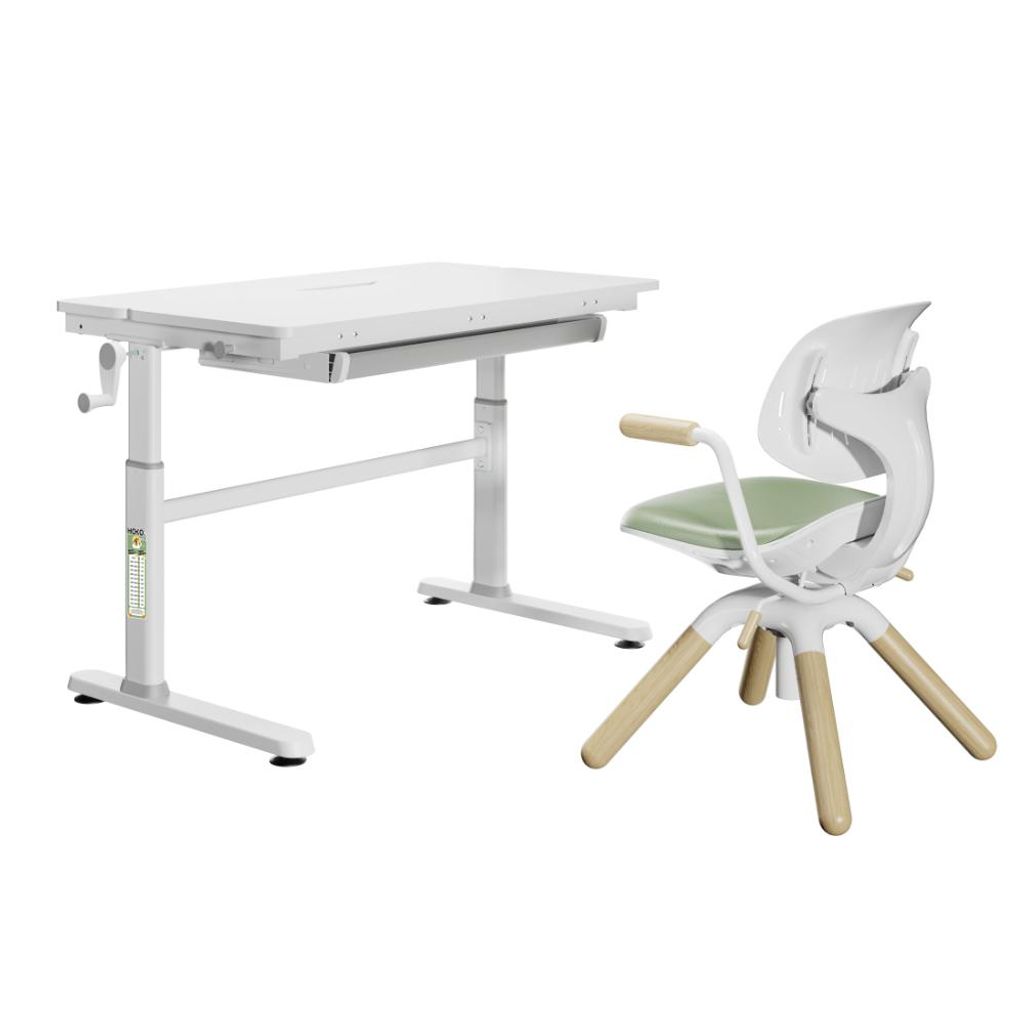 HOKO LUCA & LEVI / LAURAKinderschreibtisch höhenverstellbar 100x60 cm mit ergonomischem Lernstuhl – Schüler Set für Kinderzimmer