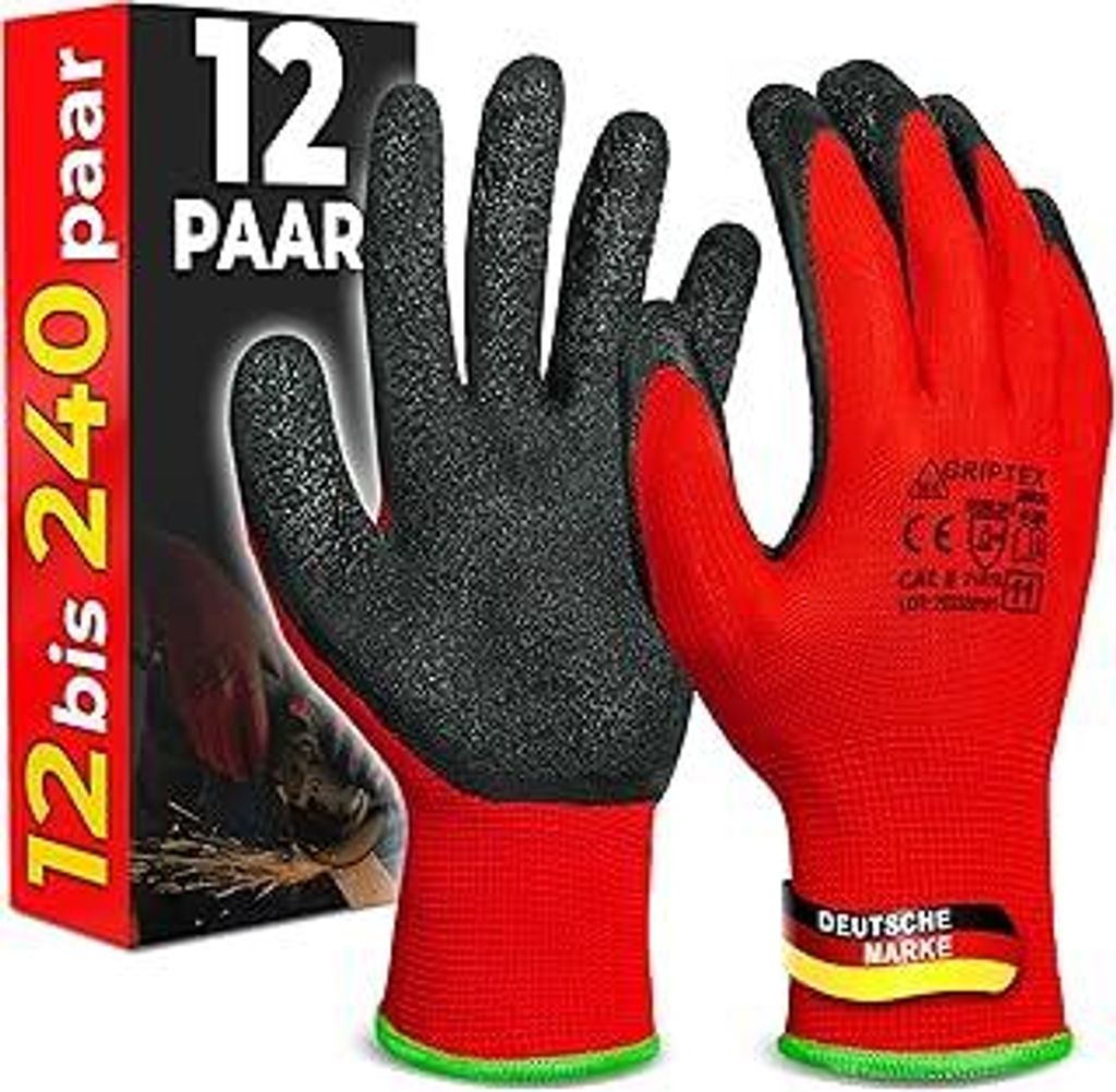 12 Paar Abriebfest Arbeitshandschuhe Herren - Gartenhandschuhe und Montagehandschuhe mit Latexbeschichtung - Werkstatt Schutzhandschuhe Mechaniker ...