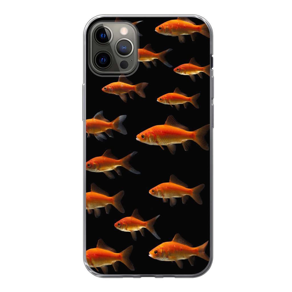 MuchoWow Handyhülle Schutzhülle Hülle für iPhone 12 Pro Max Goldfisch - Tiere - Schwarz Silikon Softcase Handy Hülle - Hartschale