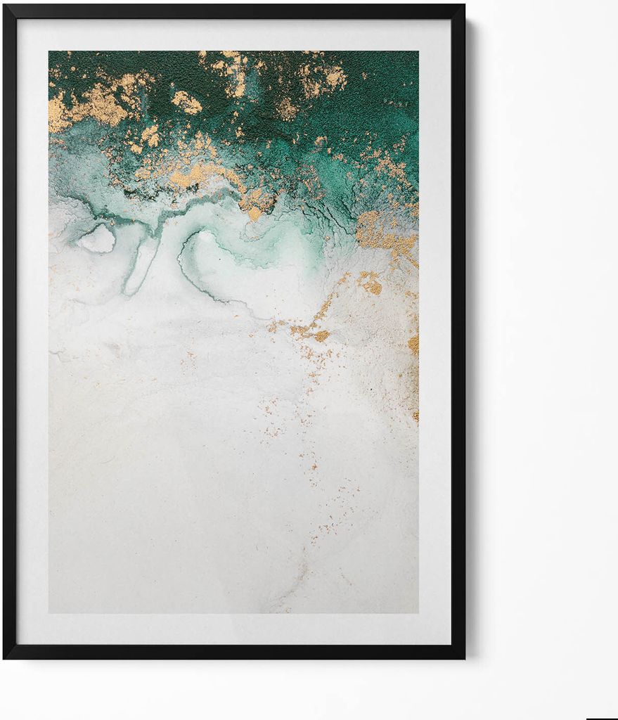 Abstrakte Komposition mit Gold– Wandbild mit Rahmen – Gerahmtes Bild – Wanddekoration – 70x100 cm – Schwarz Rahmen