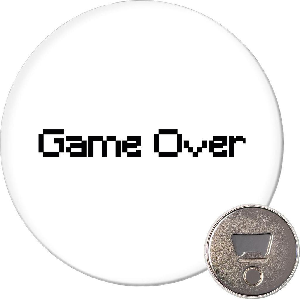 Huuraa Magnet Game Over Schriftzug 59mm Kühlschrankmagnet rund Flaschenöffner Geschenkidee