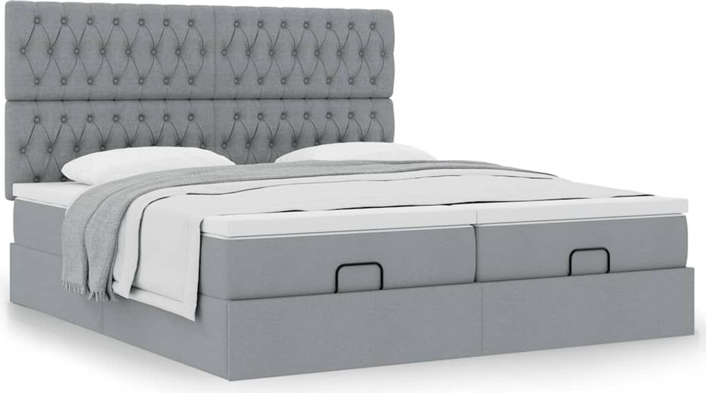 Ottoman-Bett mit Matratzen Hellgrau 180x200 cm Stoff