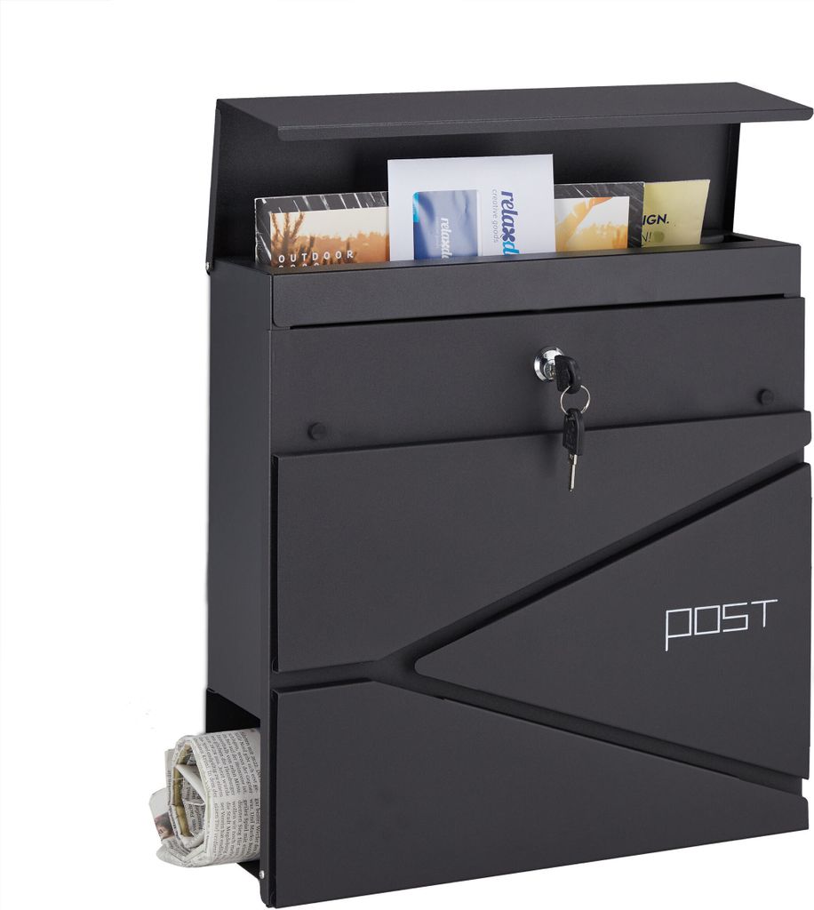 Relaxdays Briefkasten mit Zeitungsfach, HBT 37 x 37 x 11 Produktbild 