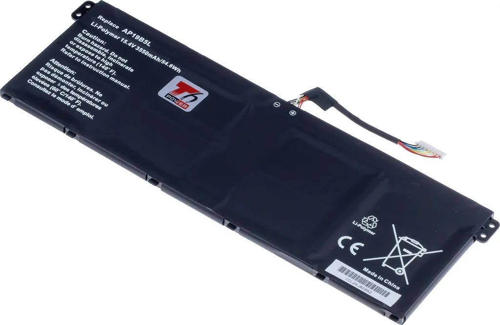 Batteria T6 Power per Acer TravelMate P2 P214-41-G3, Li-Ion, 15,4 V, 3550 mAh (54,6 Wh), nero