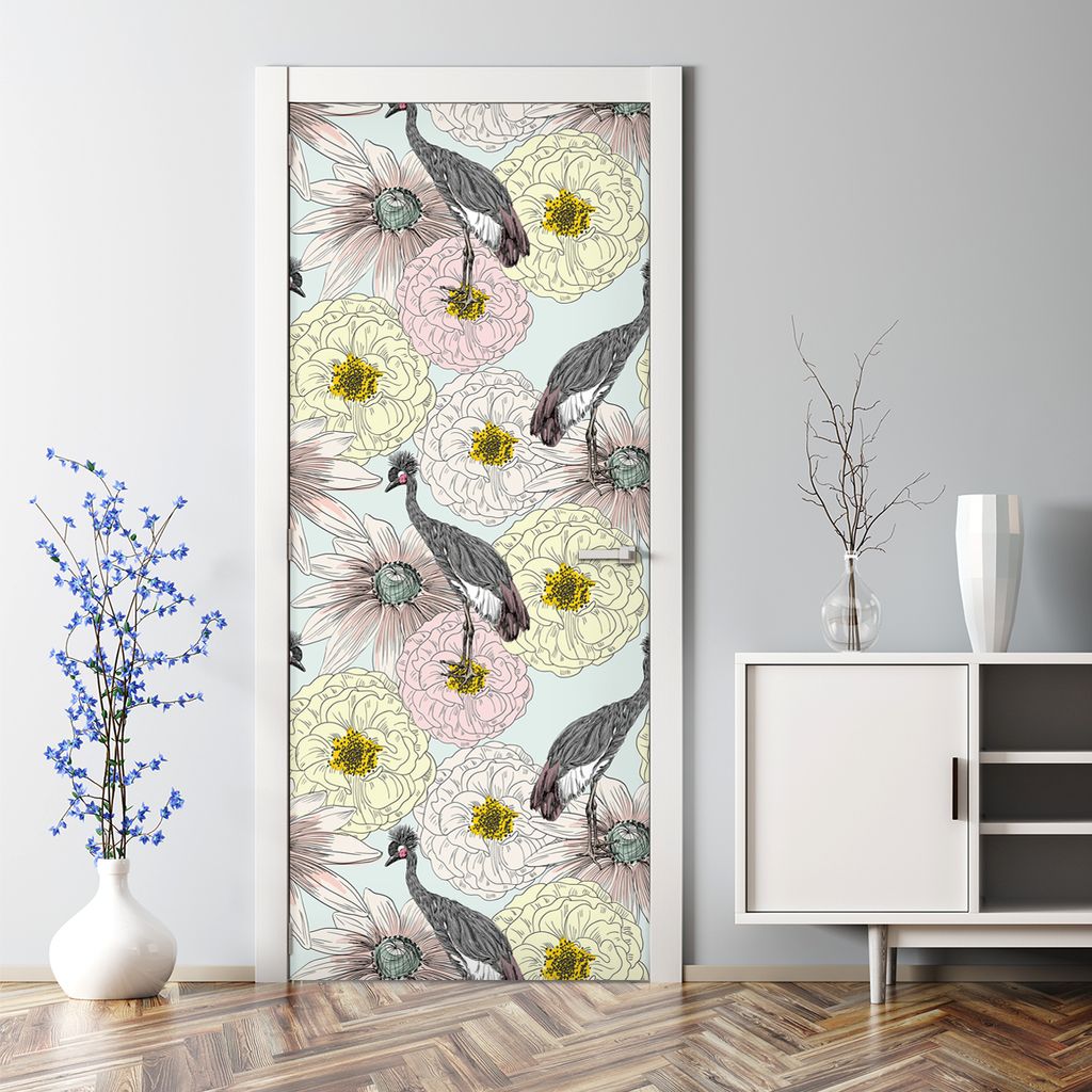 Dekorative Türaufkleber selbstklebend Klebefolie Aufkleber Kronenkranich 77 x 200 cm