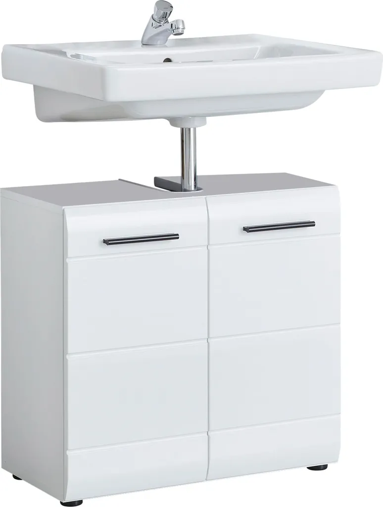 Meuble sous lavabo blanc laqué pour rangement salle de bain - 5