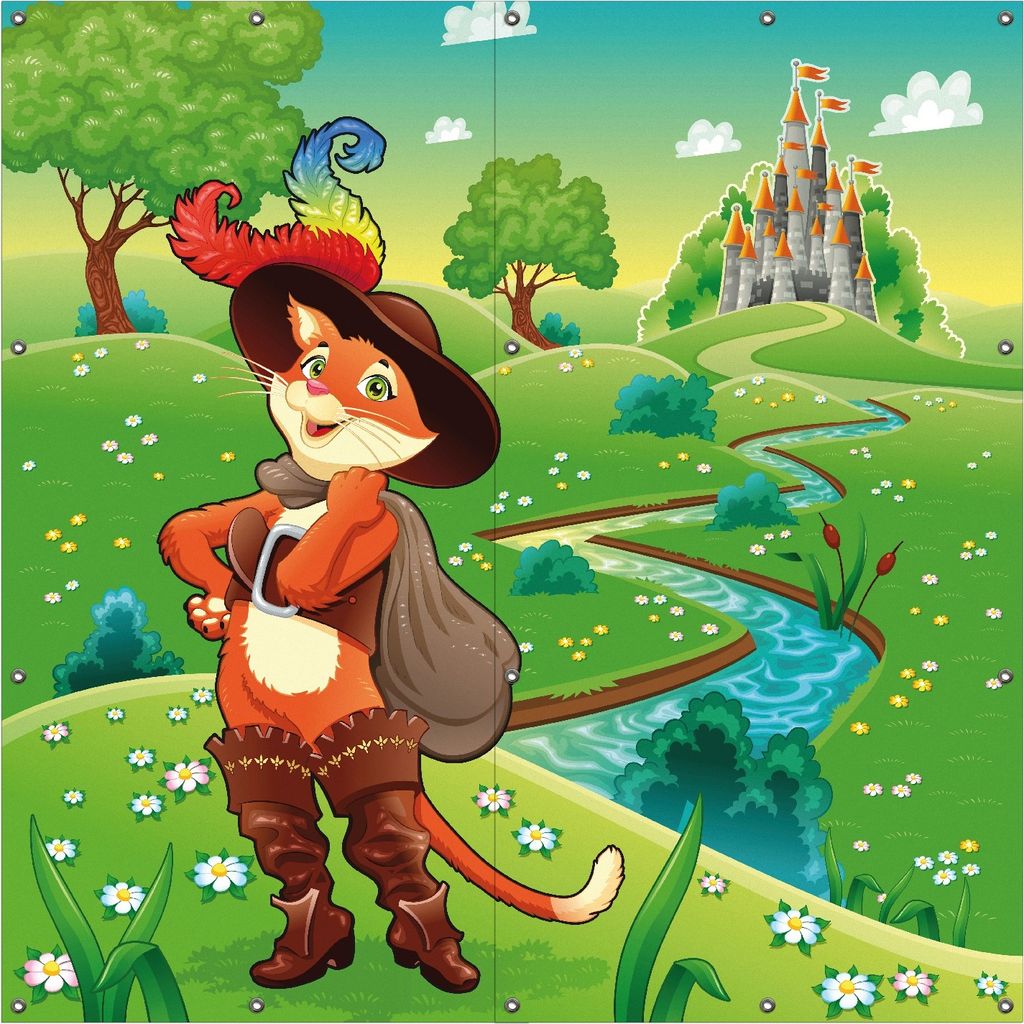 Wallario Outdoor-Poster für Garten oder Balkon, Motiv Gestiefelter Kater, in ca. 180 x 180 cm