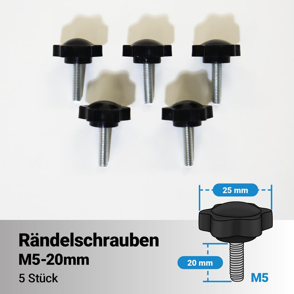 Bituxx 5x Rändelschraube Feststellschraube M5 x 20 mm MS-20020