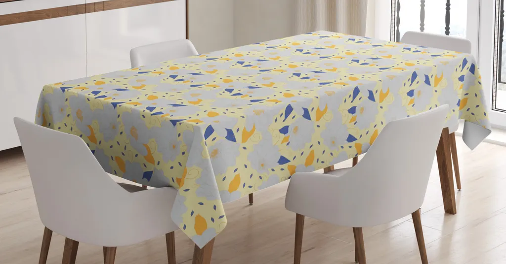 ABAKUHAUS Grigio e giallo Tovaglia, Giallo grigio Florals, Adatta per interni ed esterni, Lavabile, Rettangolare 140 x 200 cm, Giallo Grigio