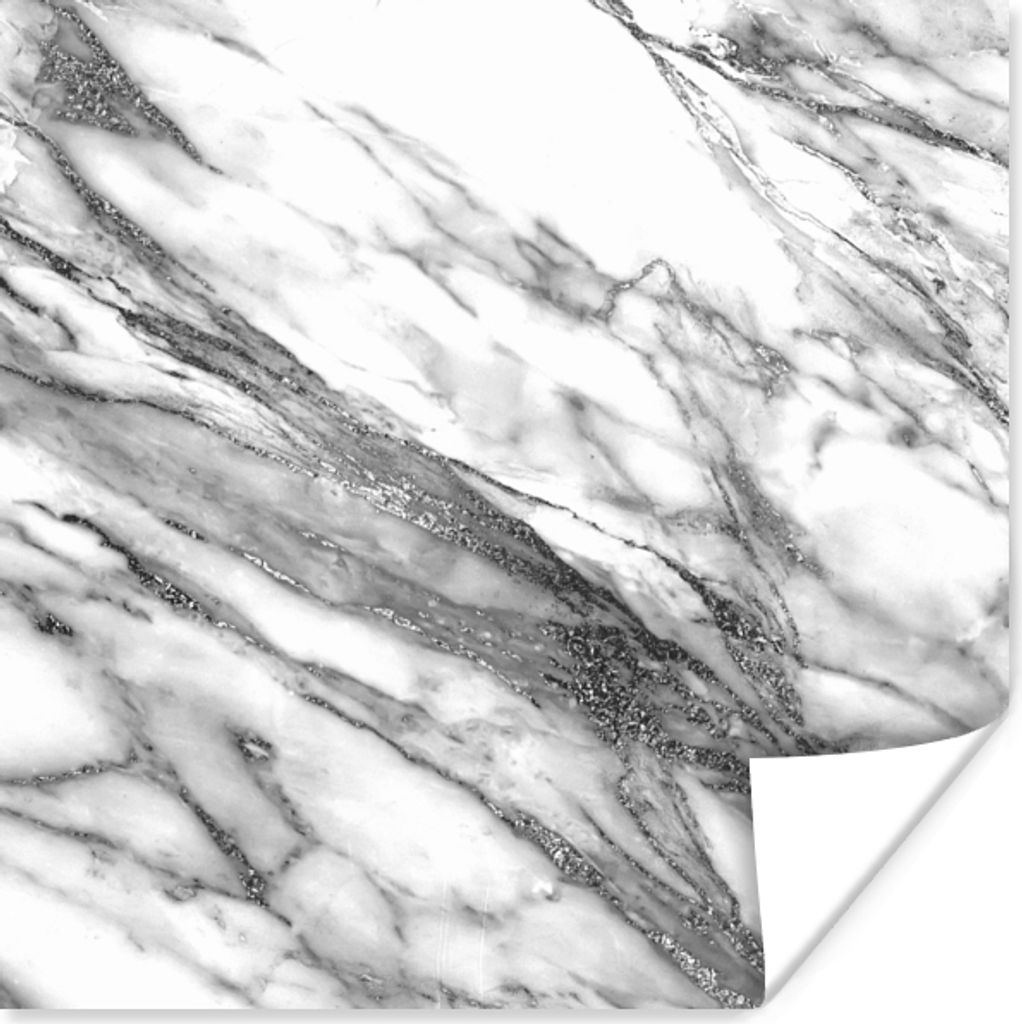 MuchoWow Poster Marmor - Silber - Weiß - Steine 30x30 cm - Wandposter - Printing