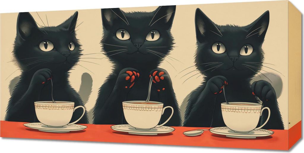 Bild 60x30cm Schwarzes Katzen-Café