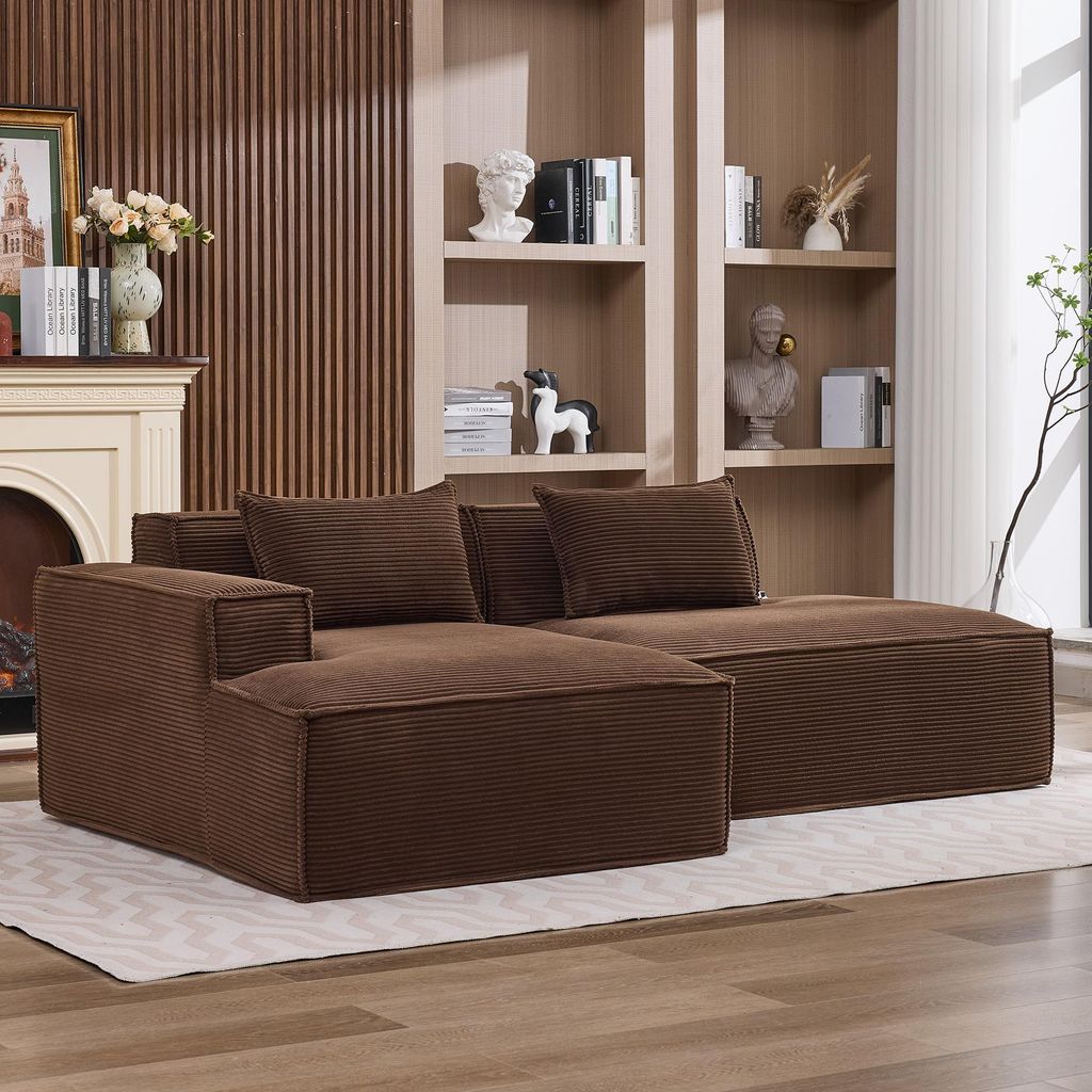 LVHOM Modulsofa Cordstoff 233cm, Bodentiefes Loungesofa 2-Sitzer mit Recamiere, Pflegeleichte Couch für Wohnzimmer, Ohne Montage, Braun