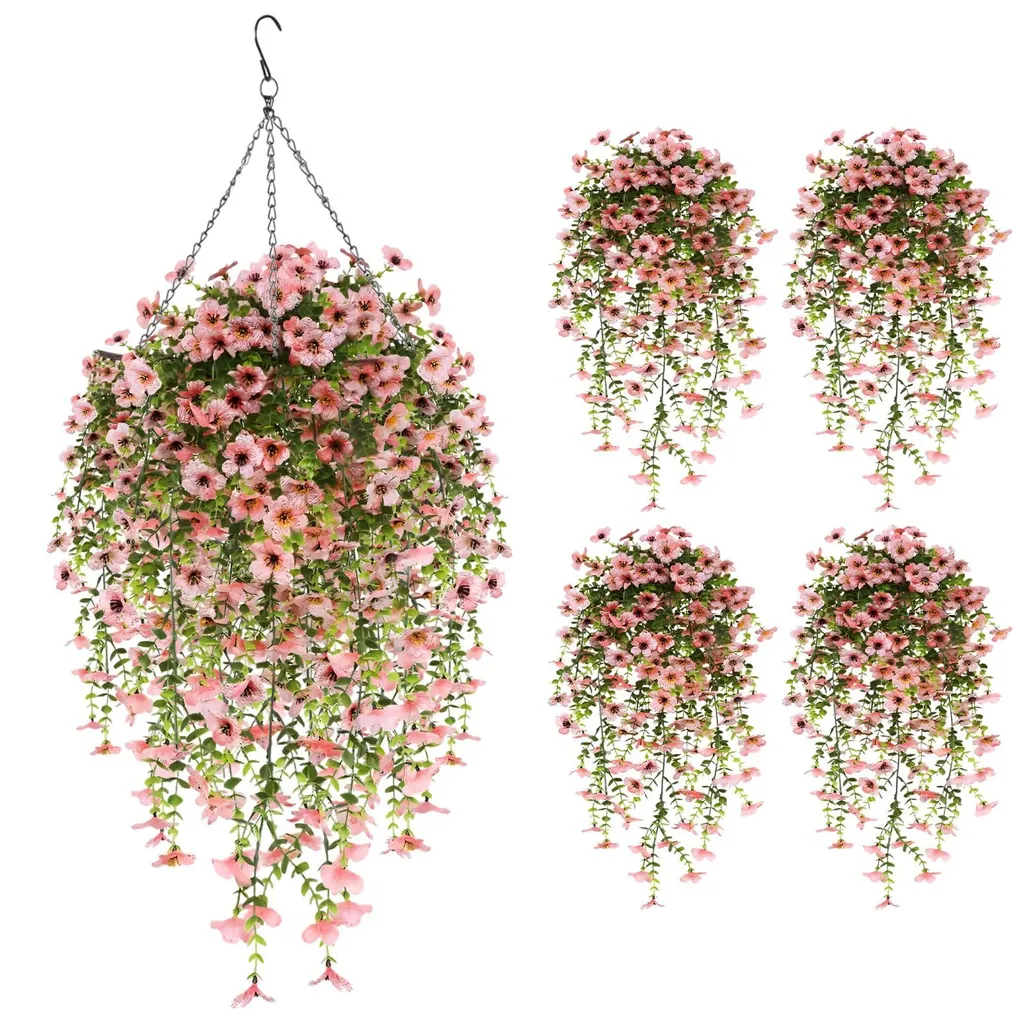 Fleurs artificielles suspendues violettes en soie (Lot de 4), Rose