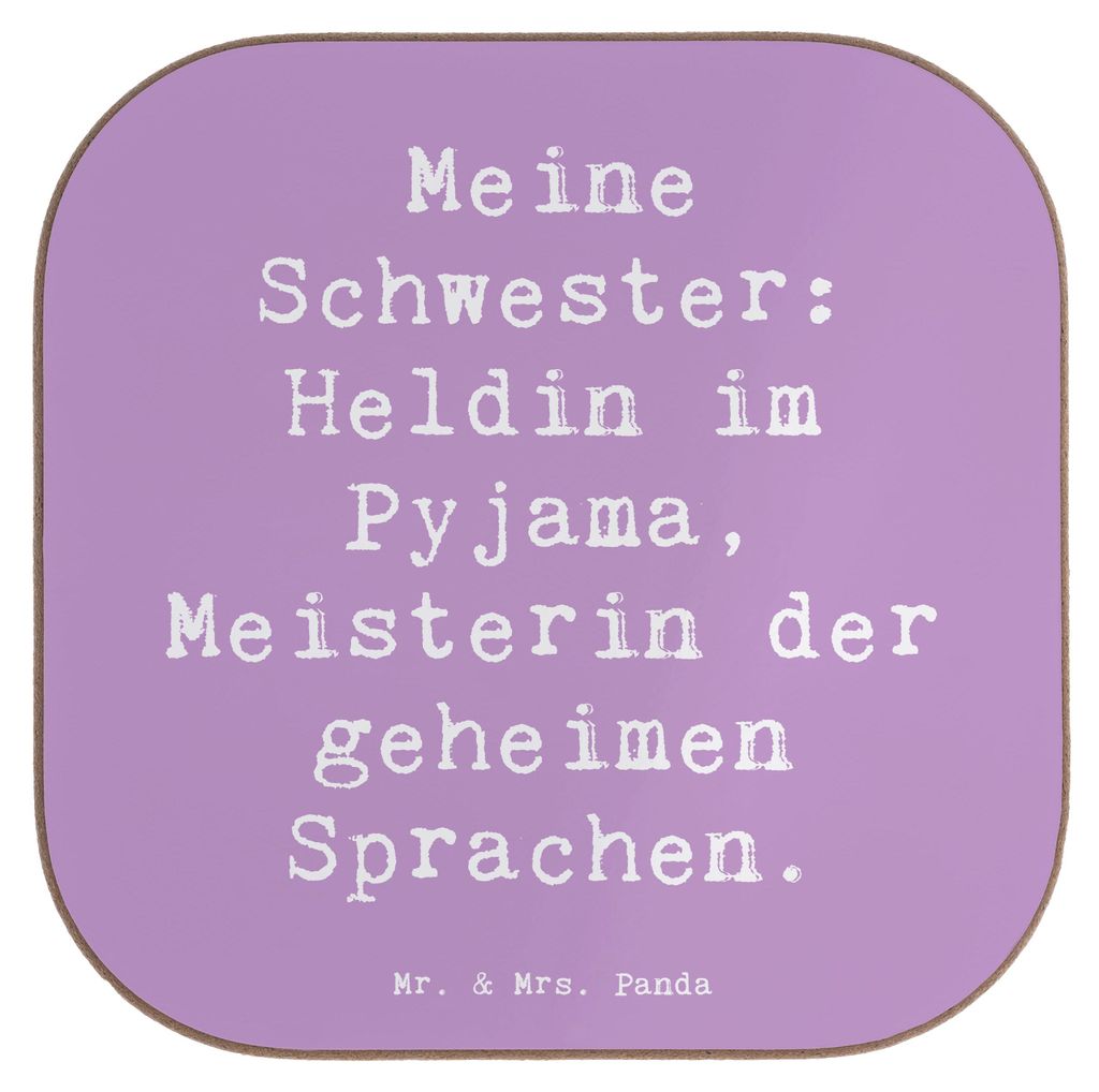 Mr. & Mrs. Panda Untersetzer Glas Spruch Schwester Heldin - Lavendeltraum - Geschenk, gläseruntersetzer, Jubiläen, Tasse, Geschwisterliebe, Tasse...