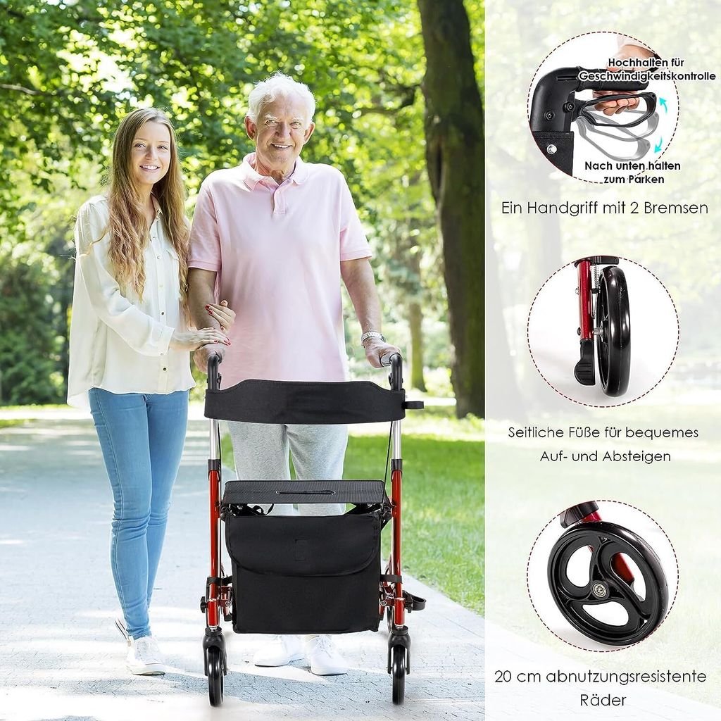 COSTWAY Rollator składany i lekki z siedziskiem, pomoc Zdjęcie produktu 4