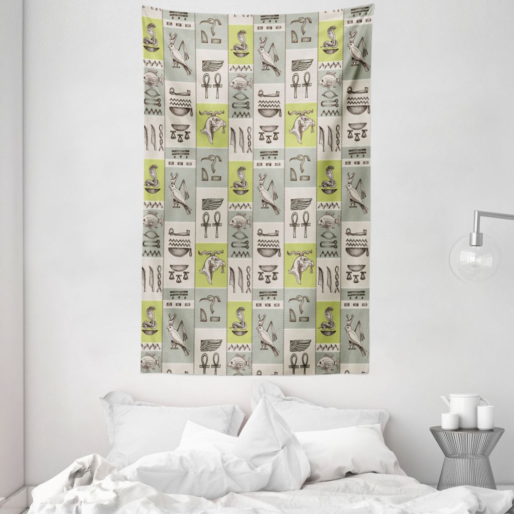 ABAKUHAUS ägyptisch Wandteppich und Tagesdecke, Hieroglyphs Tiere aus Weiches Mikrofaser Stoff Waschbar ohne Verblassen Digitaldruck, 140 x 230 cm...