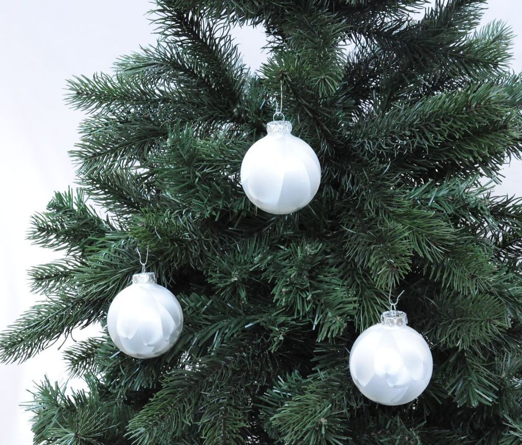 JACK 12x Glas Eislack Christbaumkugeln 6cm Thüringer Weihnachtskugeln Kugeln, Farbe:Weiß Eislack