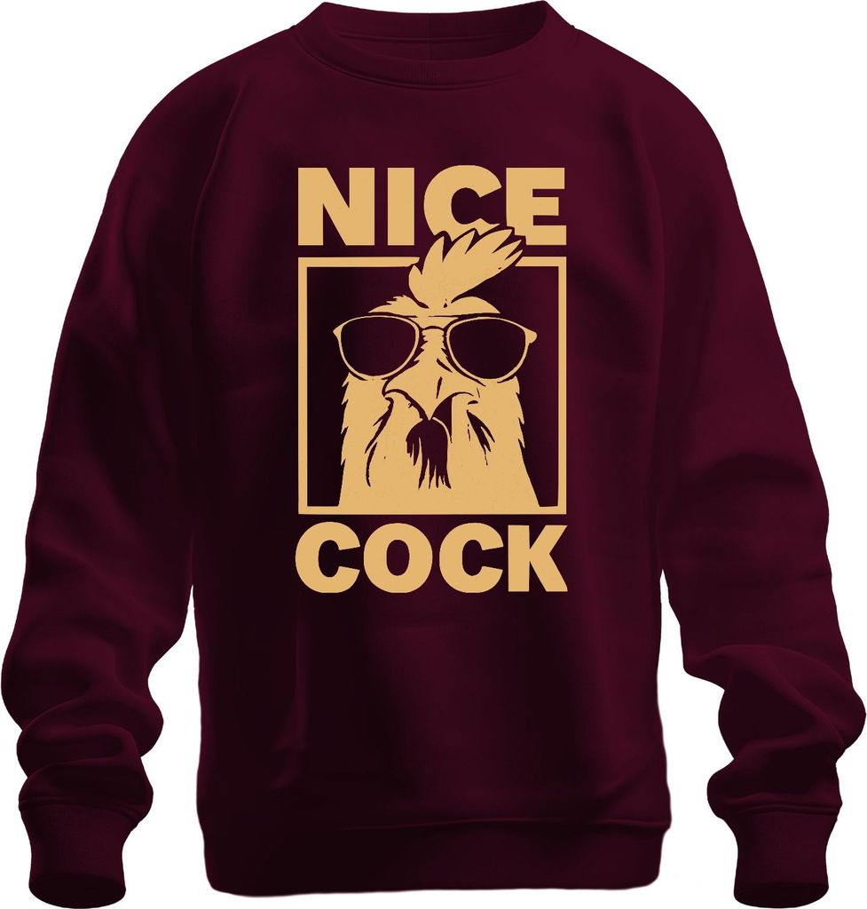 Nice Cock lustiger Hahn Sonnenbrille Bauernhof Geschenk Retro Uni Sweatshirt Pullover, Burgundy, L