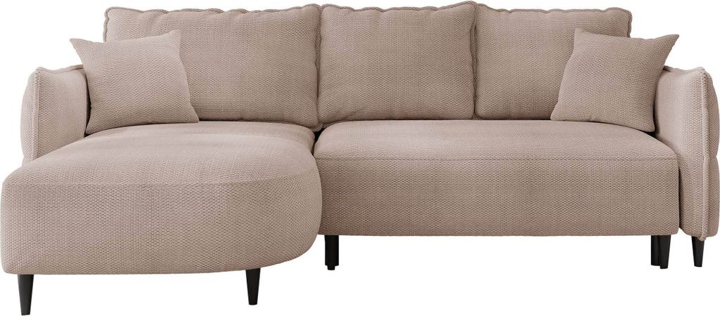 MIRJAN24 Ecksofa Sycylia, Couch mit Bettkasten und Schlaffunktion, Holzfüße, Wohnzimmer Polstersofa, Rückenlehne in Form beweglicher Kissen (Far...