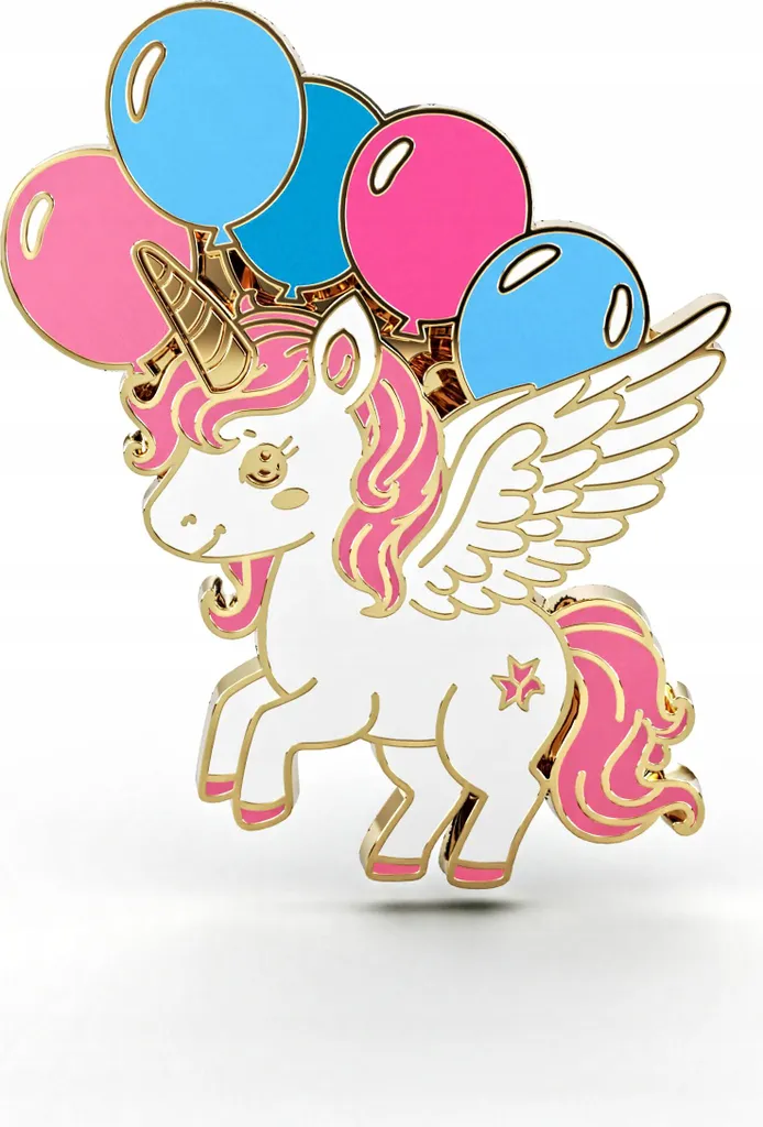 Spilla Unicorno Dorata PINTI con Ali - Un Sogno in Rosa e Blu