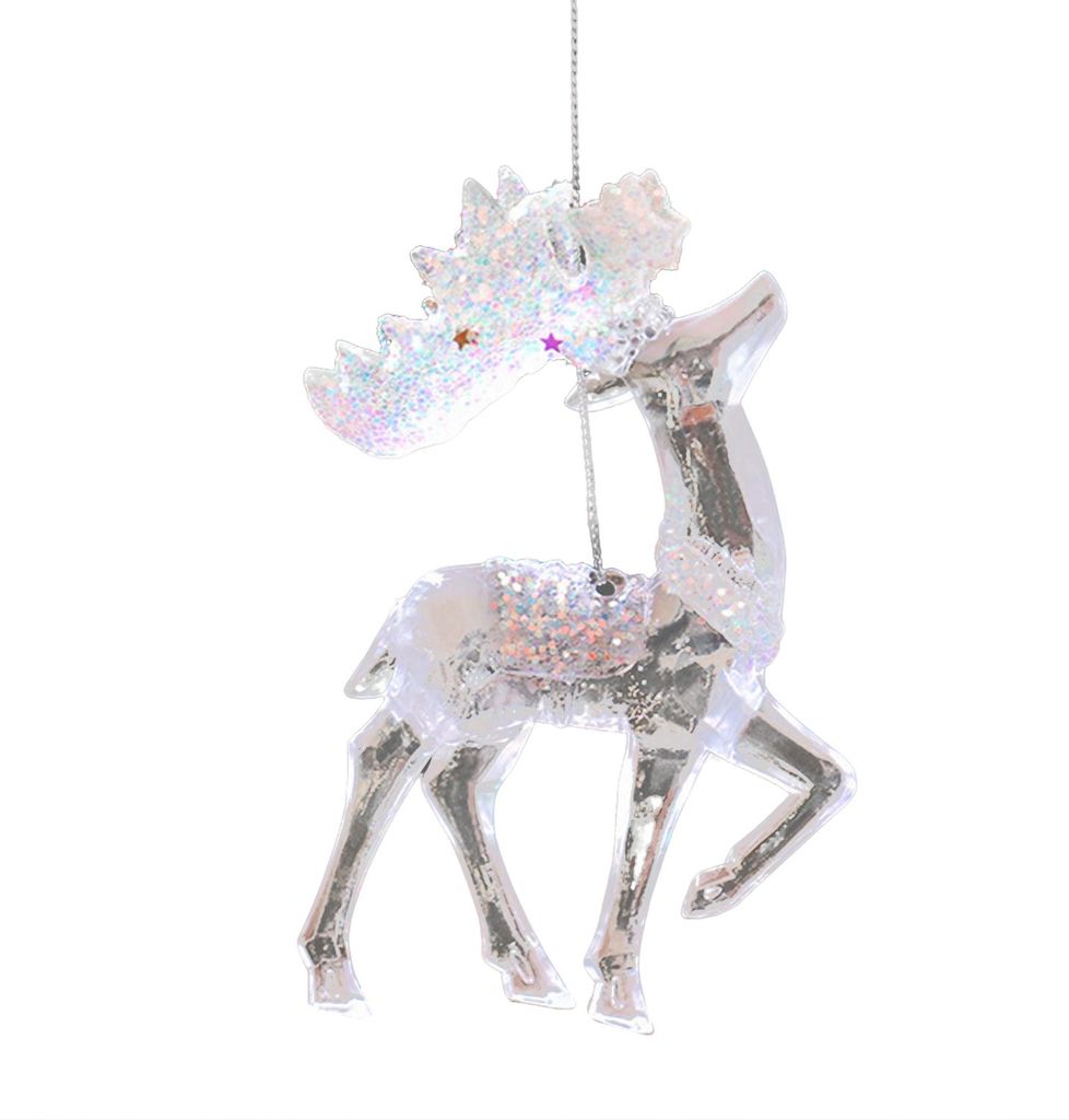 Weihnachtlicher Hängeschmuck aus transparentem Acryl: Glitzernde Schneeflocken, Schmetterlinge, Rentiere, tanzendes Mädchen, Baum, Engelsflügel,...