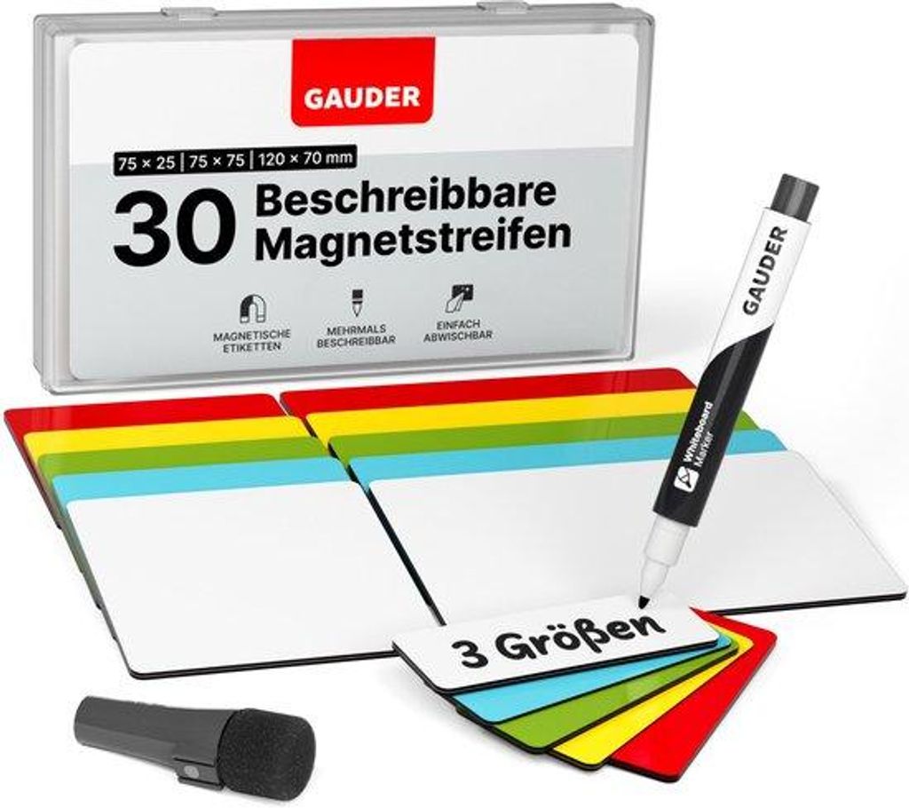 Magnetische Etiketten, herbruikbaar, 30 Stück, 3 Größen, für Whiteboards