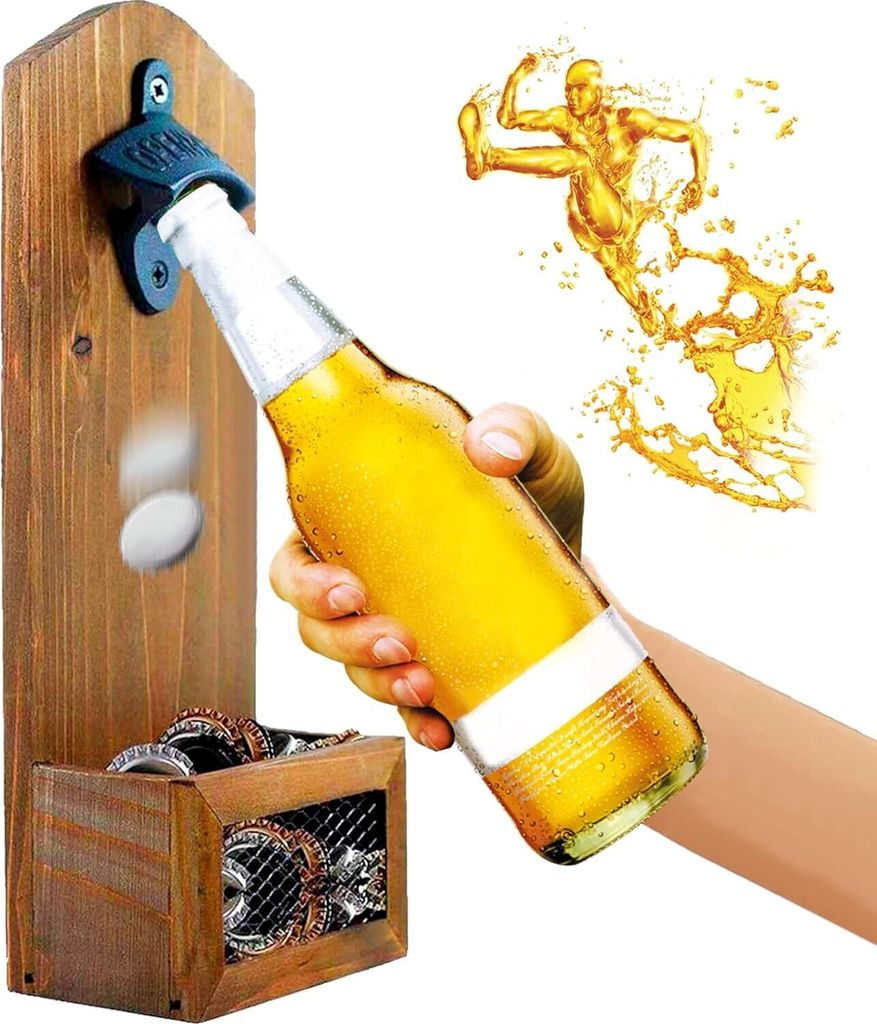 Flaschenöffner zur Wandmontage aus Holz, Vintage-Flaschenöffner aus Holz für Bar, Küche, Terrasse, Wandflaschenöffner, Flaschenöffner, Barbie...