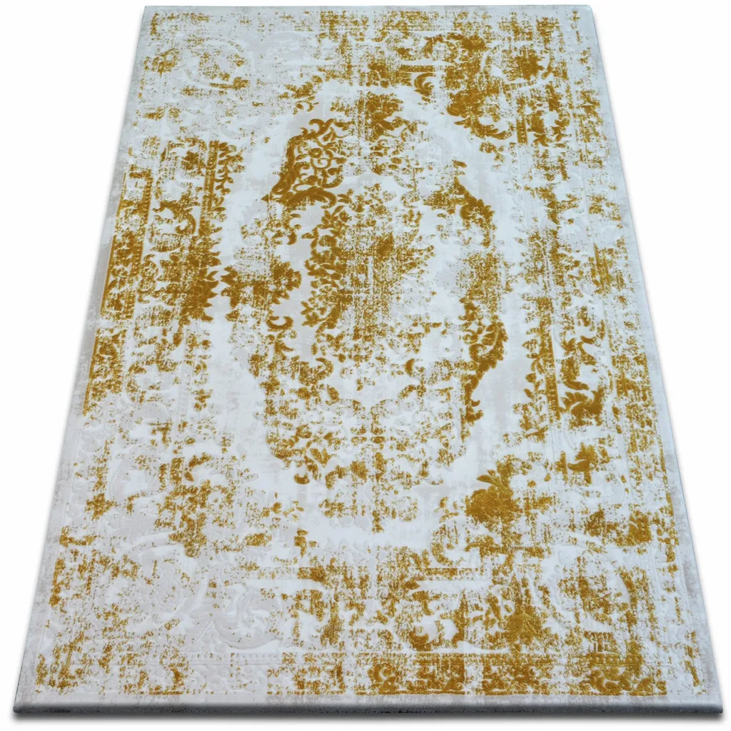 Tapis de Salon en Acrylique Haut de Gamme BEYAZIT 1799 Ivoire et Or