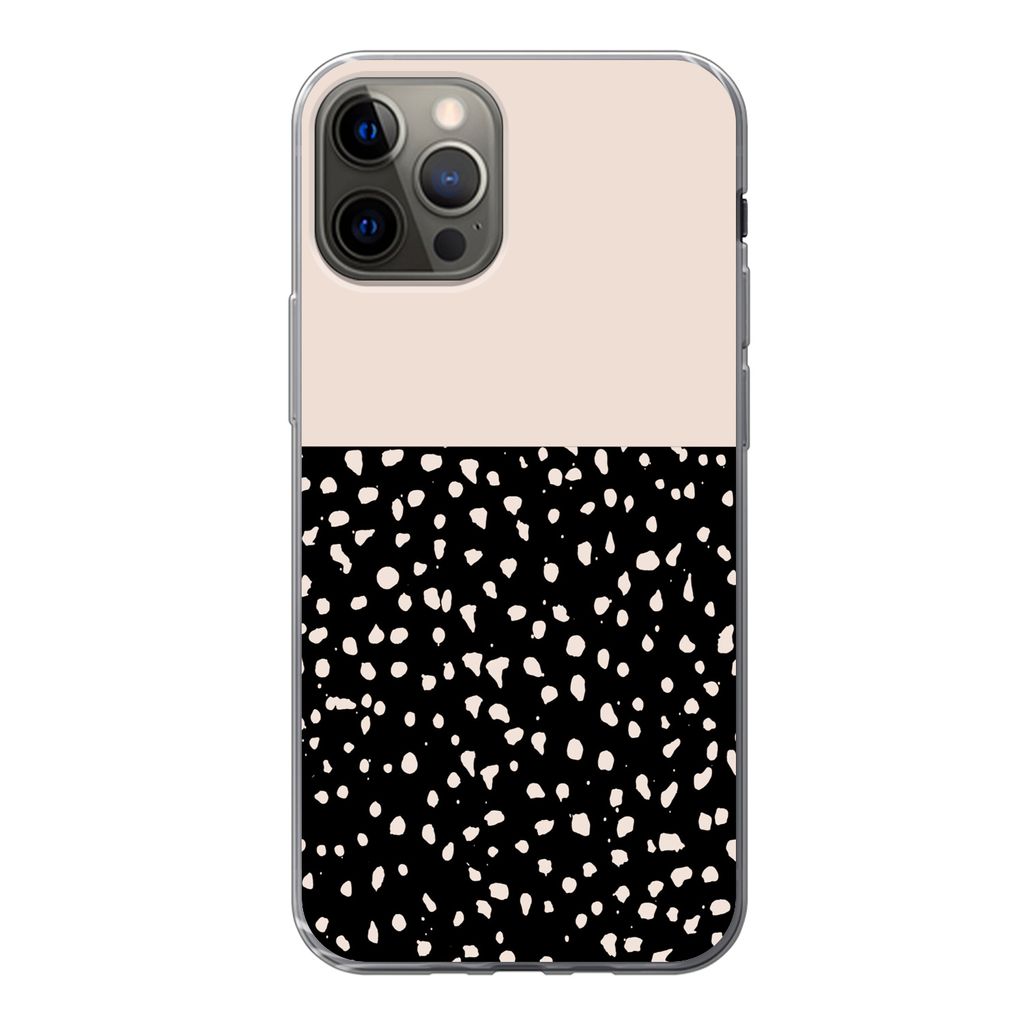MuchoWow Handyhülle Schutzhülle Hülle für iPhone 13 Pro Polka dots - Beige - Schwarz Silikon Softcase Handy Hülle - Handy-Tasche