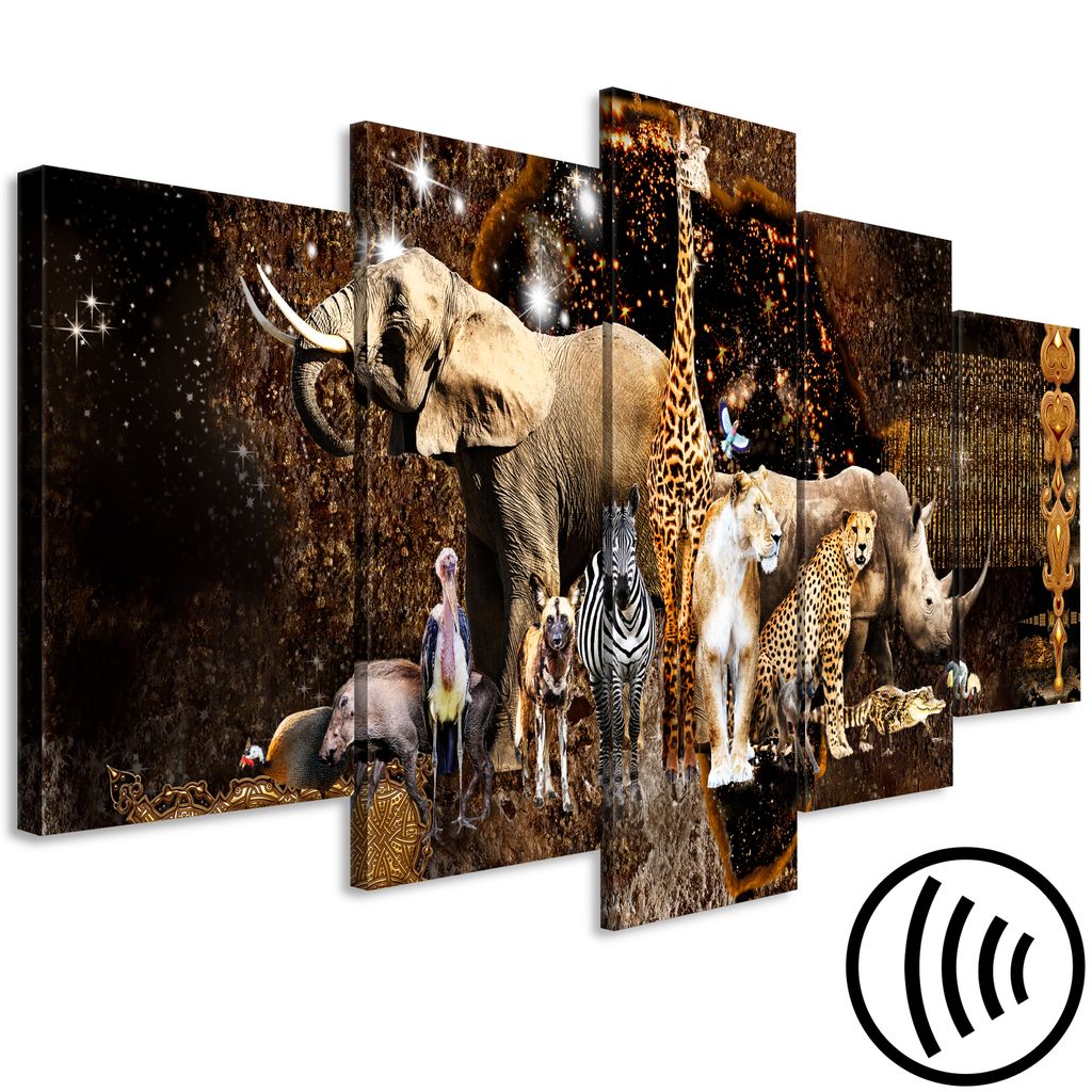 Akustikbild Tiere 200x100 cm Bilder Akustikschaum Hochleistungsschallabsorber Schallschutz Leinwand 5 tlg Wandbild Raumakustik Schalldämmung Afrik...
