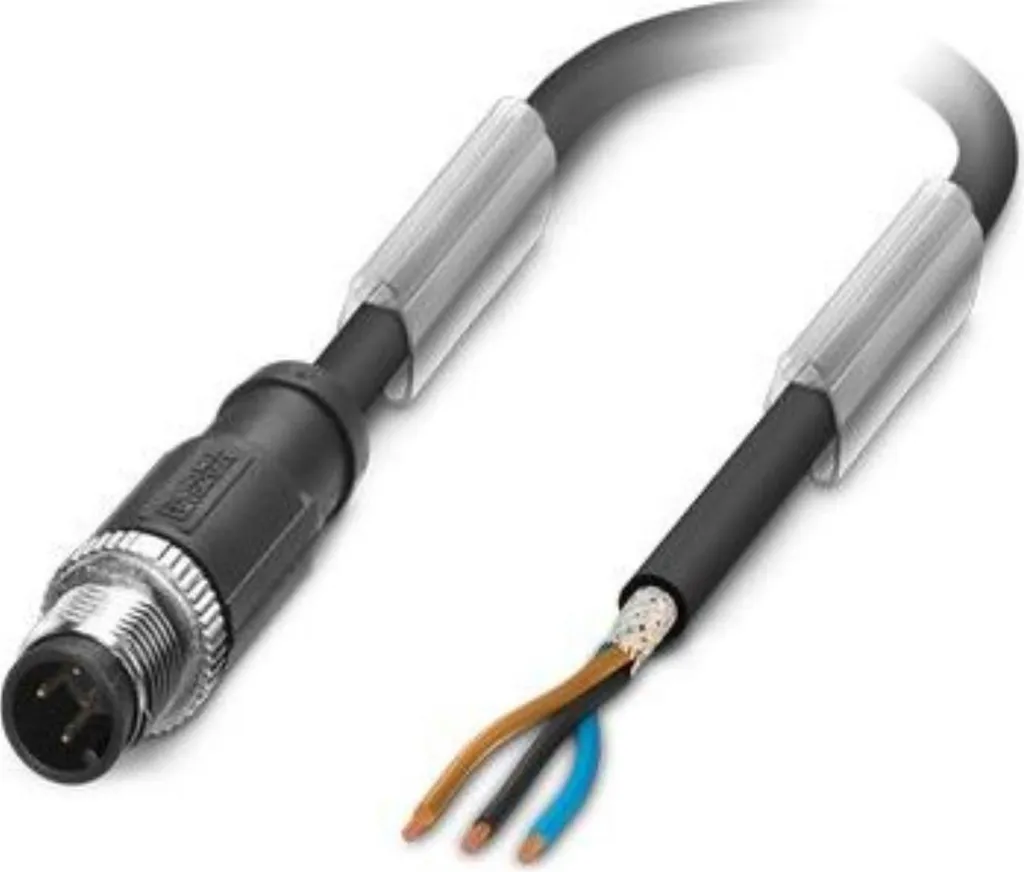 Cavo sensore M12 PUR a 3 poli schermato/trainato diritto codifica A. Codifica A, lunghezza 8,0 metri nero-grigio RAL 7021, cavo - 1