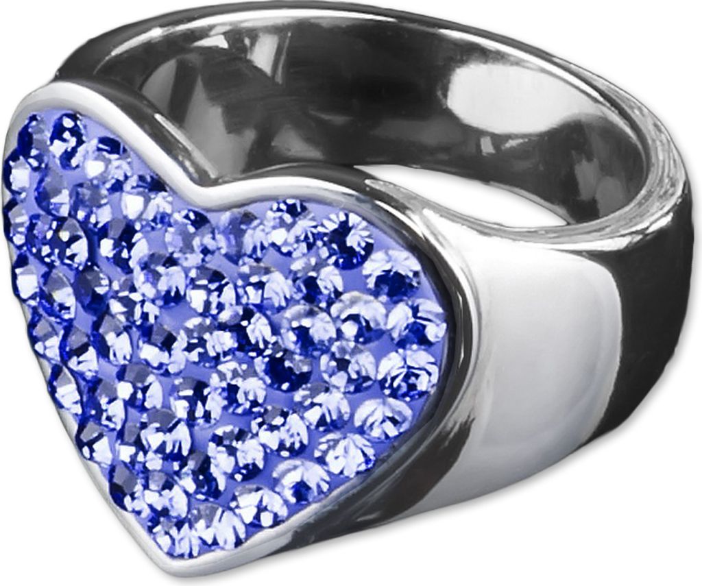 viva-adorno Gr. 55 (17,5 mm Ø) Edelstahl Ring Damenring Multi Kristall Herz verschiedene Farben RS30,blau