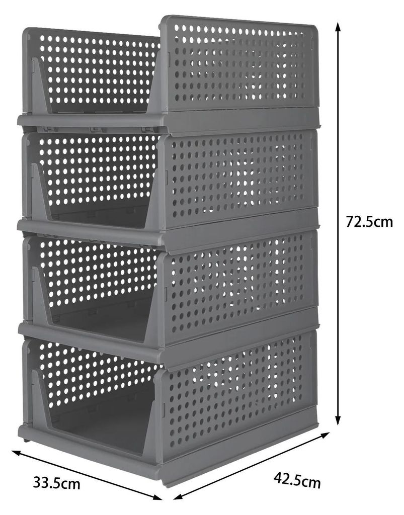 Aufbewahrungsboxen für Kleidung - Stapelbare Kleiderschrank Schubladen - Kunststoff Aufbewahrung - Ausziehbares Design - Set mit 4 Boxen - Grau
