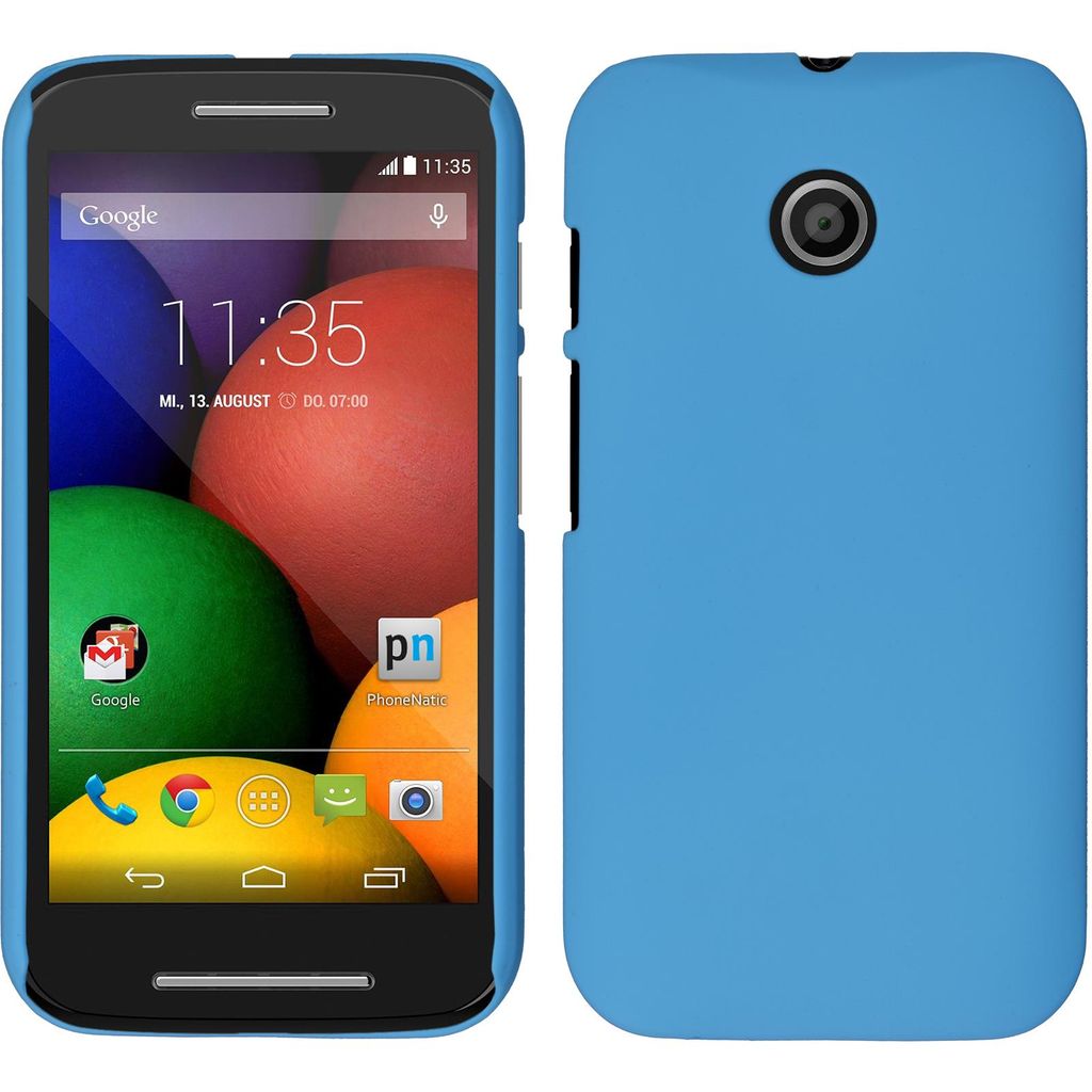 PhoneNatic Case kompatibel mit Motorola Moto E - Hülle hellblau gummiert Hard-case + 2 Schutzfolien